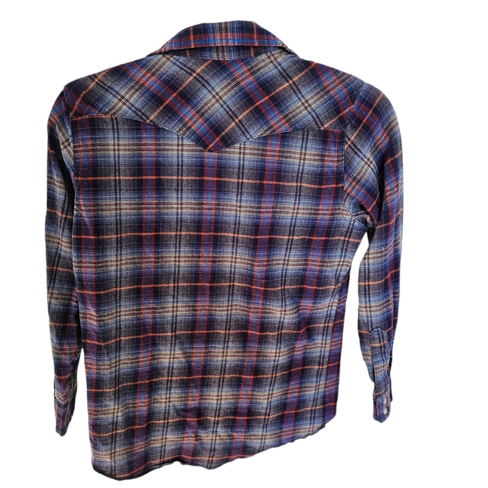 Wrangler Boys 10-12 shirt long sleeve Button down blue Plaid western 100% Cotton - Picture 2 of 10
